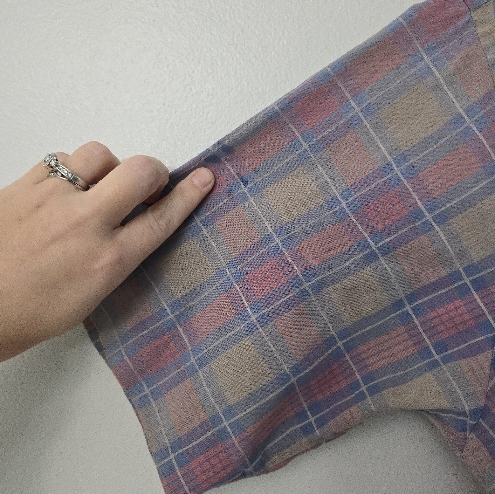Vtg 60s 70s Christian Dior Shirt Size XL Checkered Hong Kong *stained* - Picture 2 of 8